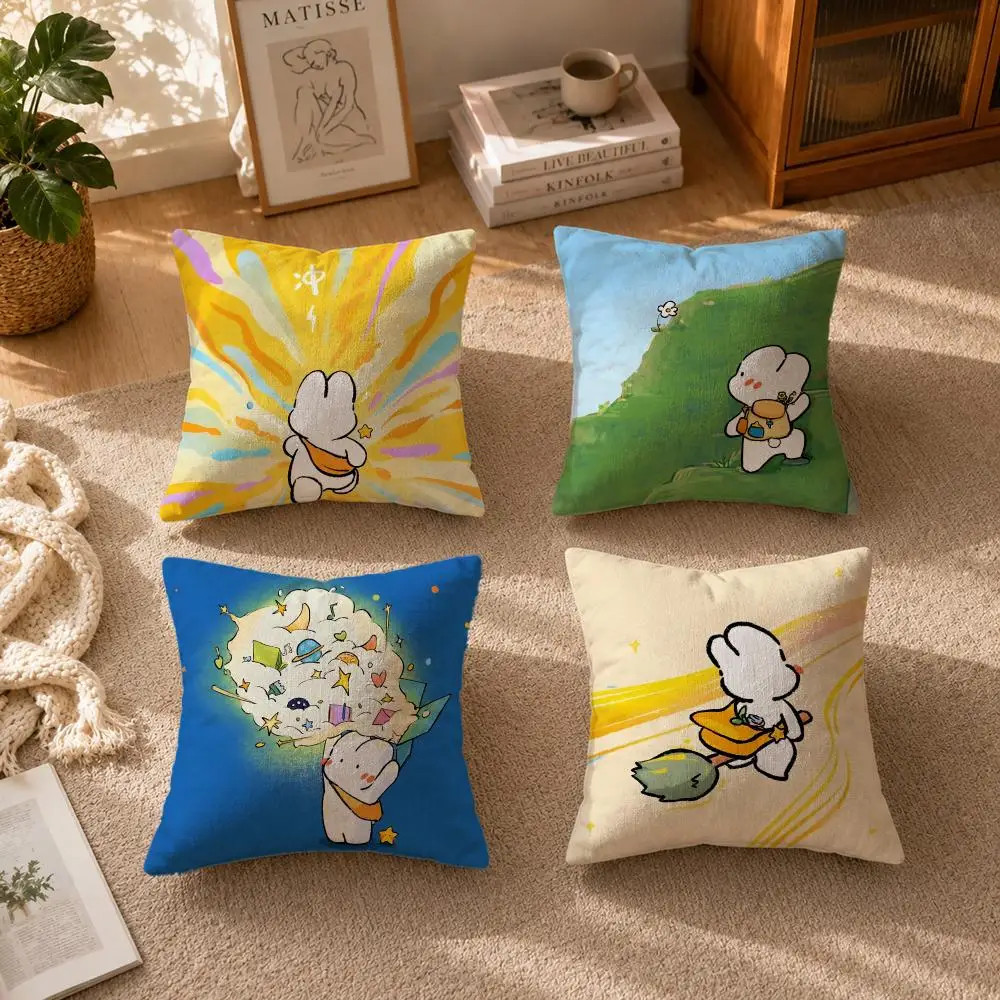 Art-Cartoon RabbitS Cushion Cover Soft Short Plush Zippered Cushion Covers 40/45/50cm Square Decor for Sofa Home