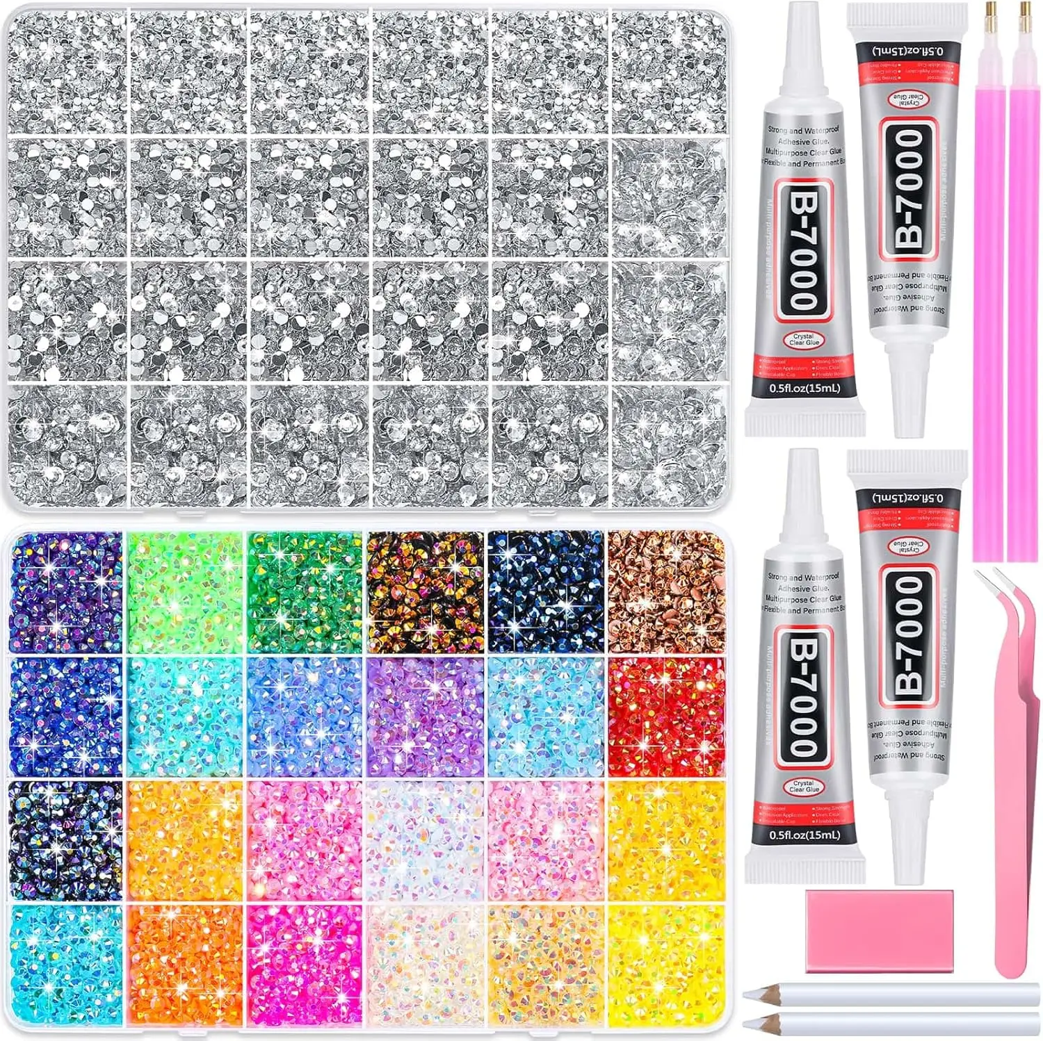 

40000Pcs Resin Rhinestones with B7000 Glue for Bedazzling Crafting, Rainbow Crystals Flat Back Gems for DIY Graduation Cap