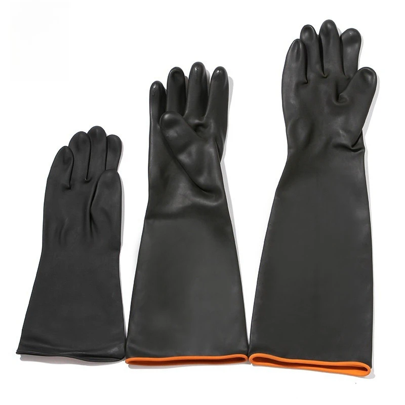 Black Industrial Latex Gloves Non Slip Chemical Resistant Oil Resistant Thickened Extended 35 45 55 cm Short Medium Long Sleeve