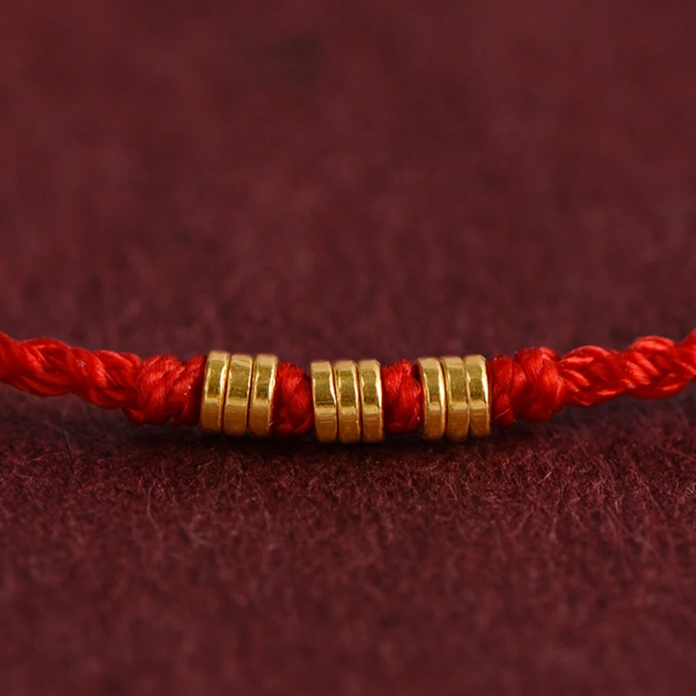 Thin Red String Bracelet with 9 Mini Beads Kabbalah Protection Thread Handmade Red Rope Bracelets for Women Men Girls