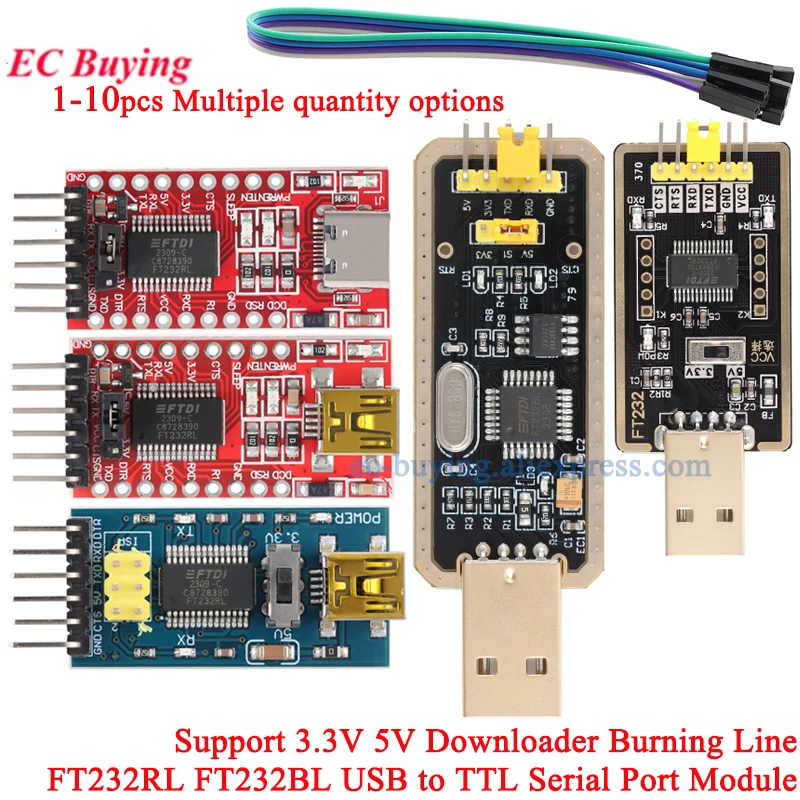 FT232RL FT232BL FT232 FTDI USB 3.3V 5.5V to TTL Serial Adapter Module 232 Mini/Type-C Downloader Burner Brush Line for Arduino
