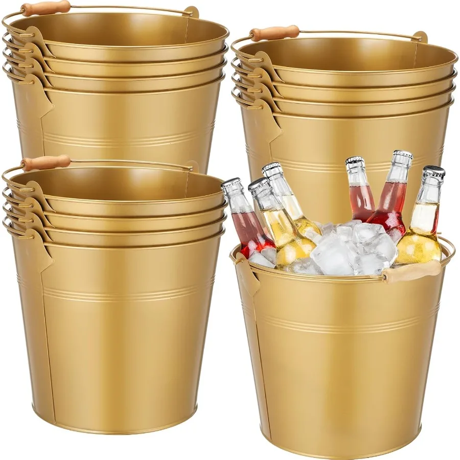 

12 Pcs Large Galvanized Metal Buckets with Handle 10 Inch Heavy Duty Stainless Steel Pails Round Pail for Party Wedding Crafts