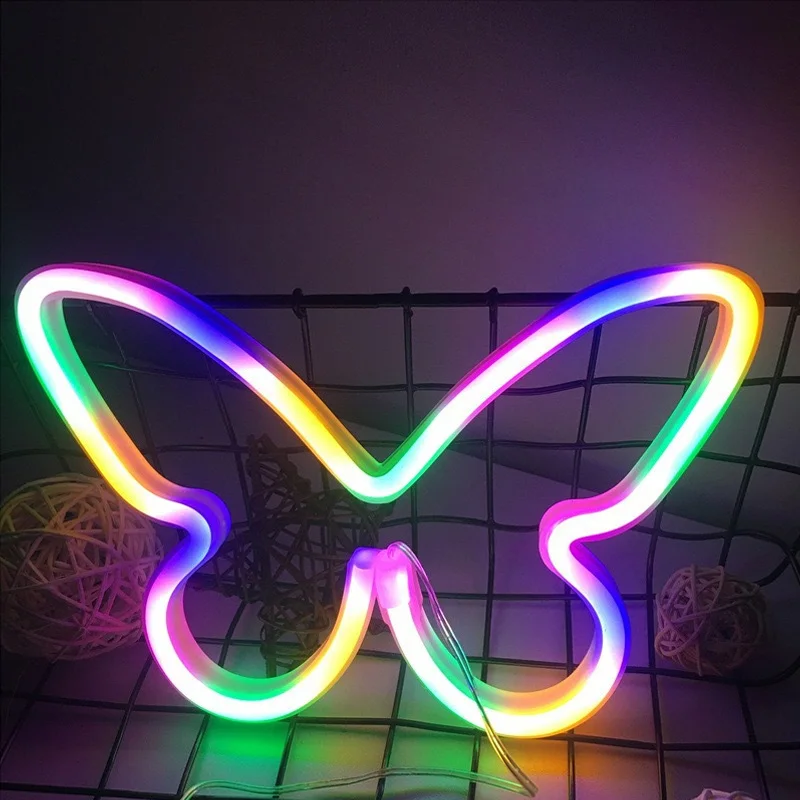 ผีเสื้อ LED Neon Sign Light, USB และแบตเตอรี่ขับเคลื่อนโคมไฟสําหรับห้องนอนฤดูหนาว, ห้องเกม, งานแต่งงาน, วันเกิด Party Home Decor