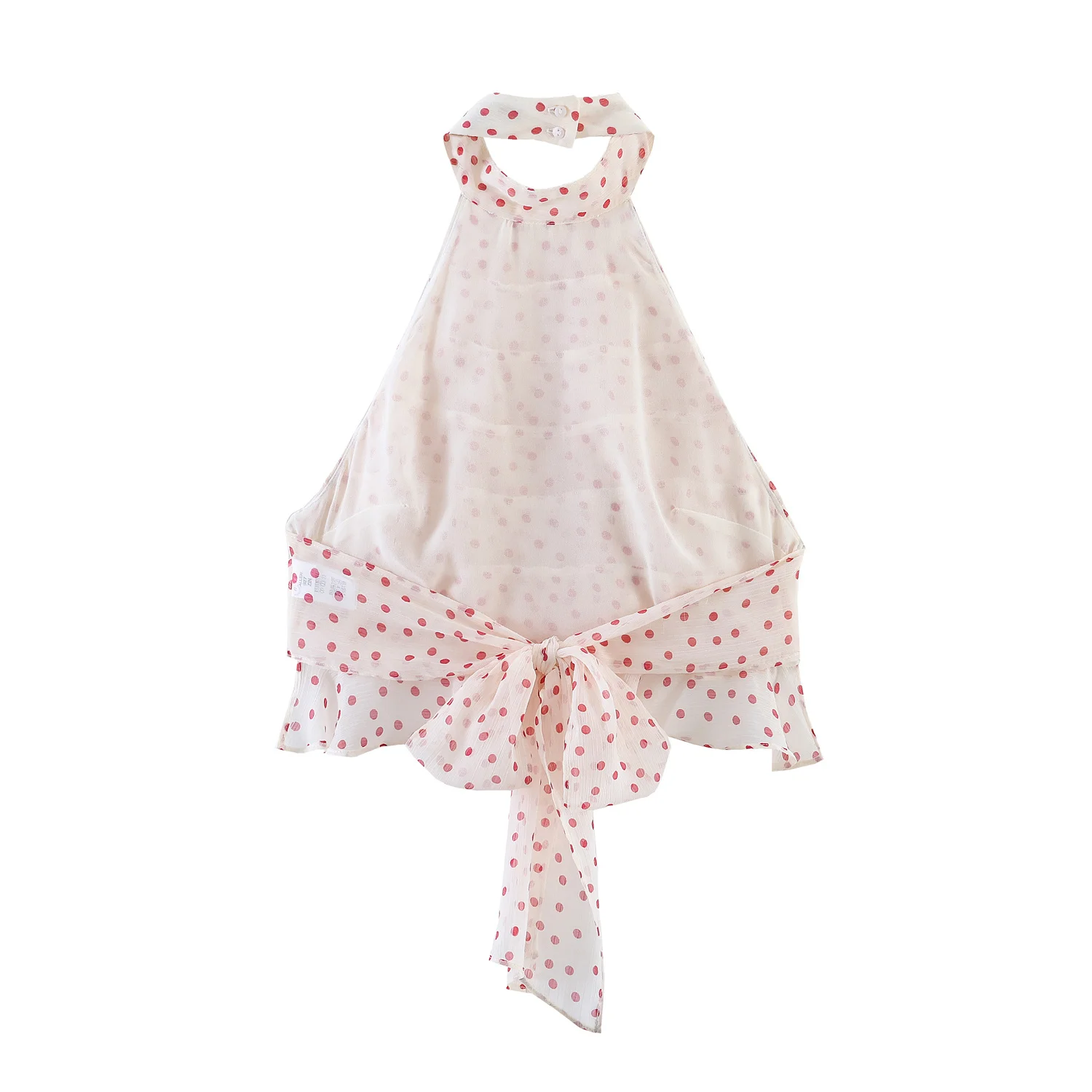 2026 Summer Women's European Elegant Polka Dots Camisole Ruffles Tank Tops Lady Vintage Hang Neck Backless Layer Halter Blouse