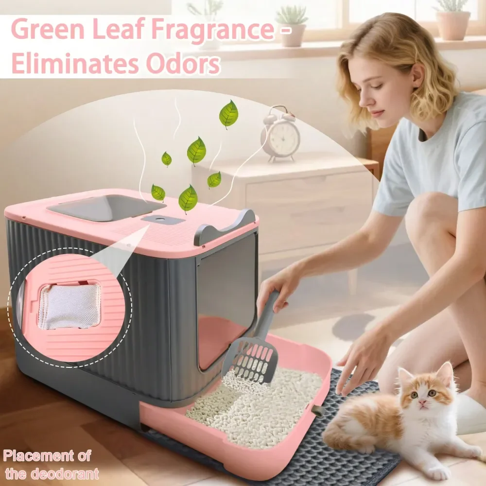 

Cat Litter Box Litter Box Cat AccessoriesLitter Box With Litter Mat And Scoop, Foldable Cat Litter Box With Lid, PullOut Cat Lit