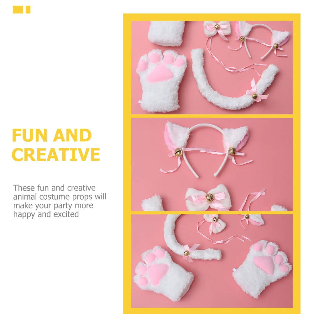 

1Set Cat Headband Tail Gloves Bowtie Party Supplies Attractive Animal Cosplay Animal Ear Hairband Cat Tail Party Decors