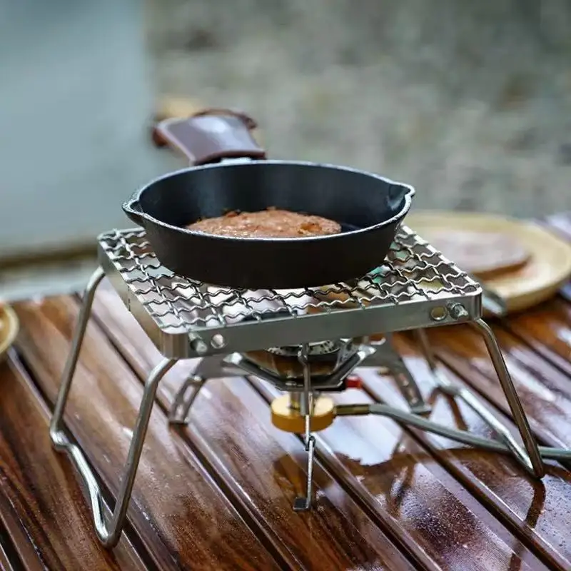 

Height Adjustable Folding Campfire Grill Portable Stainless Steel Camping Grill Grate Gas Stove Stand Outdoor Wood Stove Stand