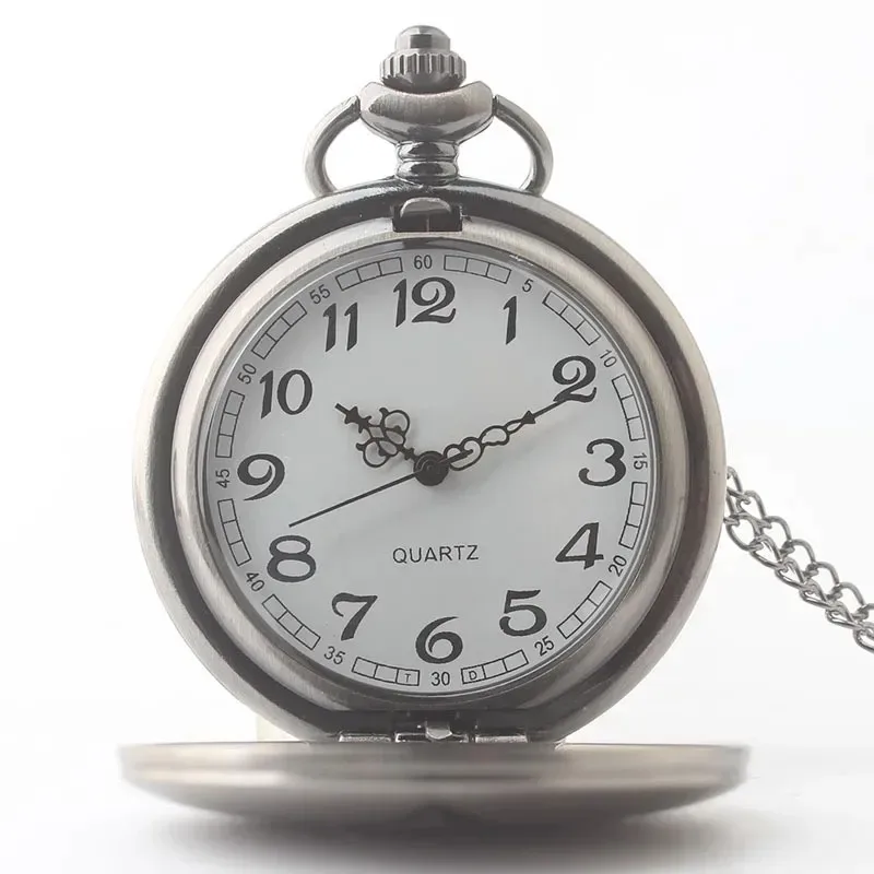 Vintage Quartz Pocket Watch Personality Engraved Flip Arabic Numerals Display Necklace Pendant Men's Ladies Student Gifts