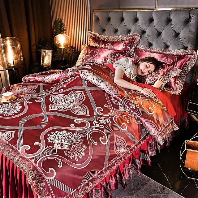 Exclusively Hollow Cotton Satin Wedding Luxury Four top Piece Bedding/Duvet Cover 8P