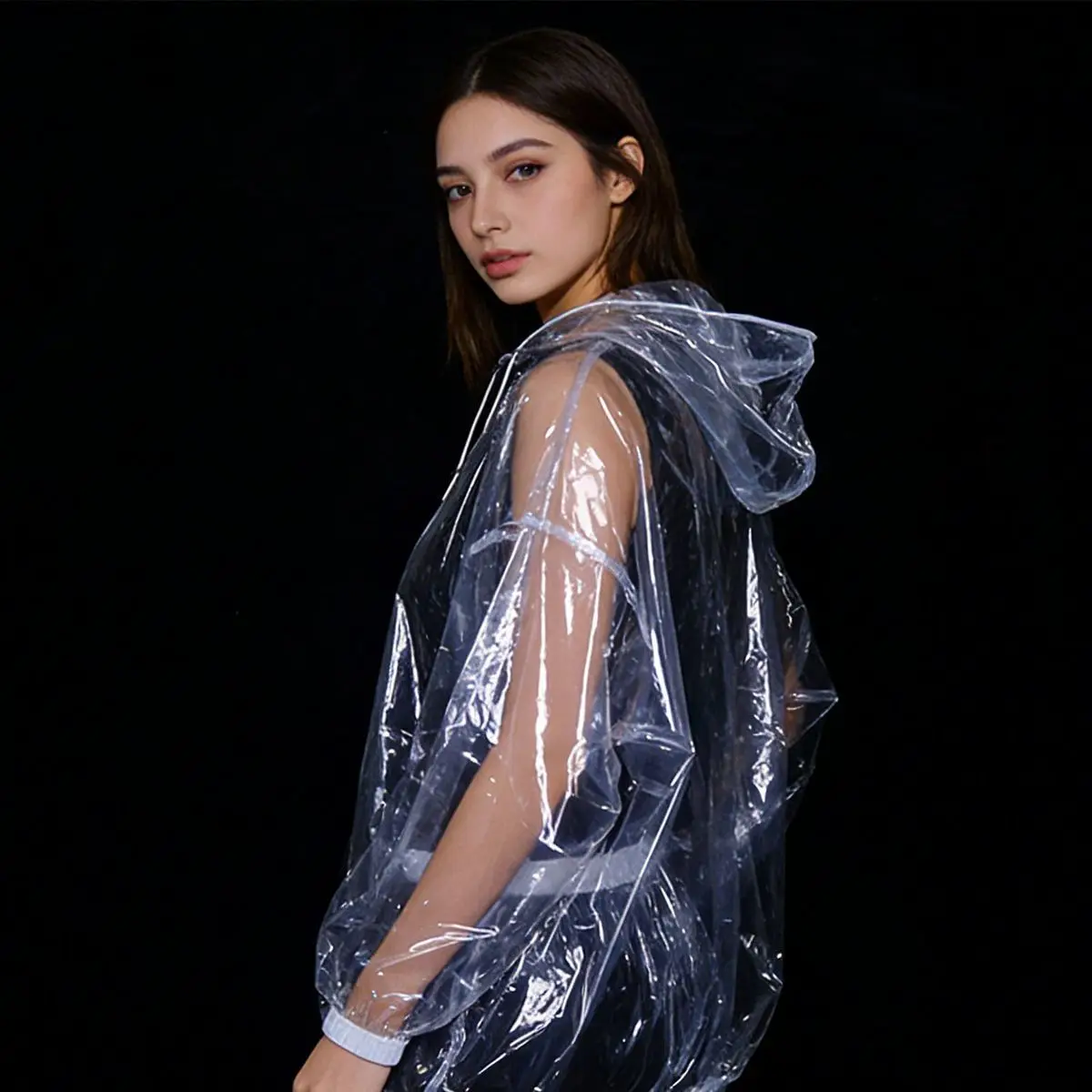 

Women Man Hooded Clear PVC Waterproof Rainproof Jumpsuit Raincoat with Trousers Suit Run Motor Biker