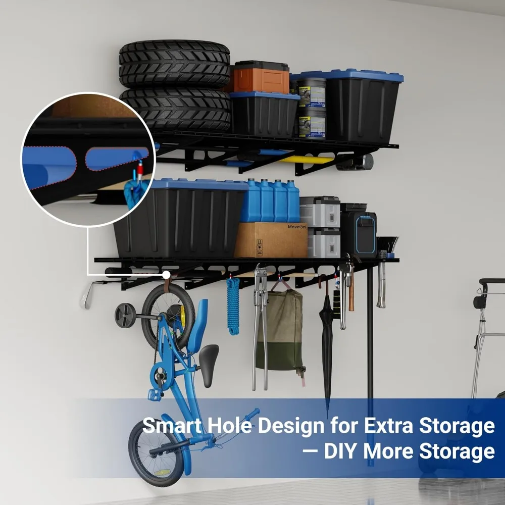 عبوتان من رفوف المرآب مقاس 2 × 6 أقدام مقاس 24 بوصة من 72 بوصة رف تخزين المرآب أرفف عائمة، أسود، سلسلة كلاسيكية #6