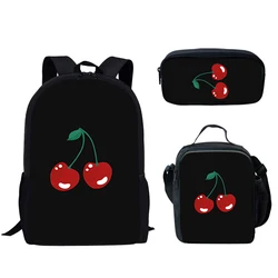 Belidome-Cherry Print Mochila Escolar Leve para Meninos e Meninas Adolescentes, Mochila de Viagem, Bolsas Casuais, 3Pcs