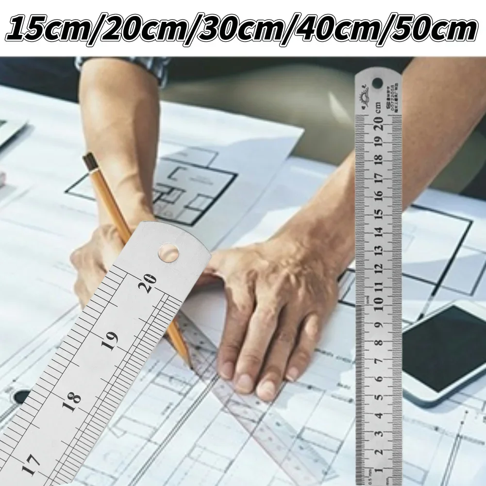 15cm/20cm/30cm/40cm/50cm Stainless Steel Double Side Straight Ruler Centimeter Metric Scale Metal Ruler Precision Measuring Tool