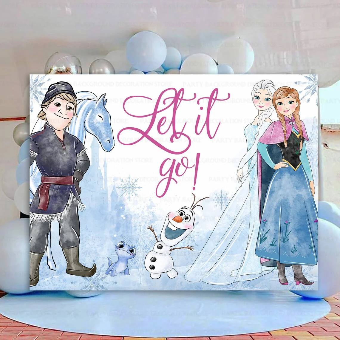 Disney-女の子、冷凍、エルザ、アナ、アイススノーフレーク、城、プリンセス、誕生日パーティーの装飾、写真の背景の雪の女王の背景