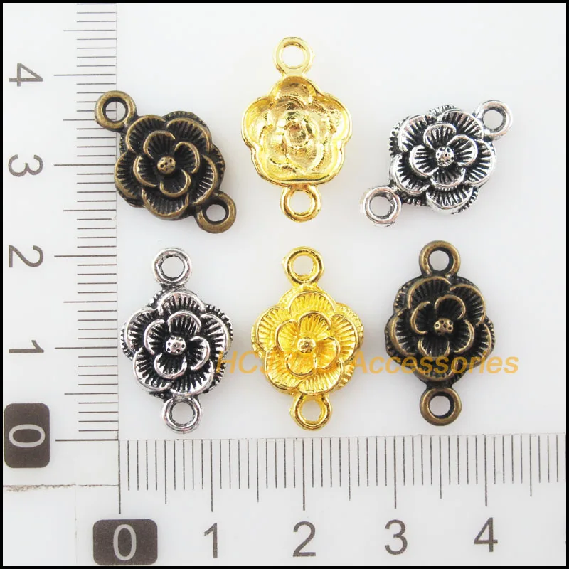 30Pcs Antiqued Bronze Gold Silver Plated Rose Flower Charms Connectors 12x20mm