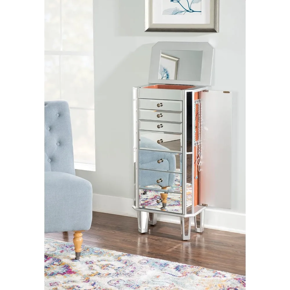 Jewelry Armoire Wood, Silver Mirrored