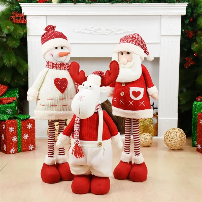 Plush Snowman Reindeer Santa Claus Toy with Retractable Legs Christmas Dolls Figure Children Gift Navidad Party Home Decoration