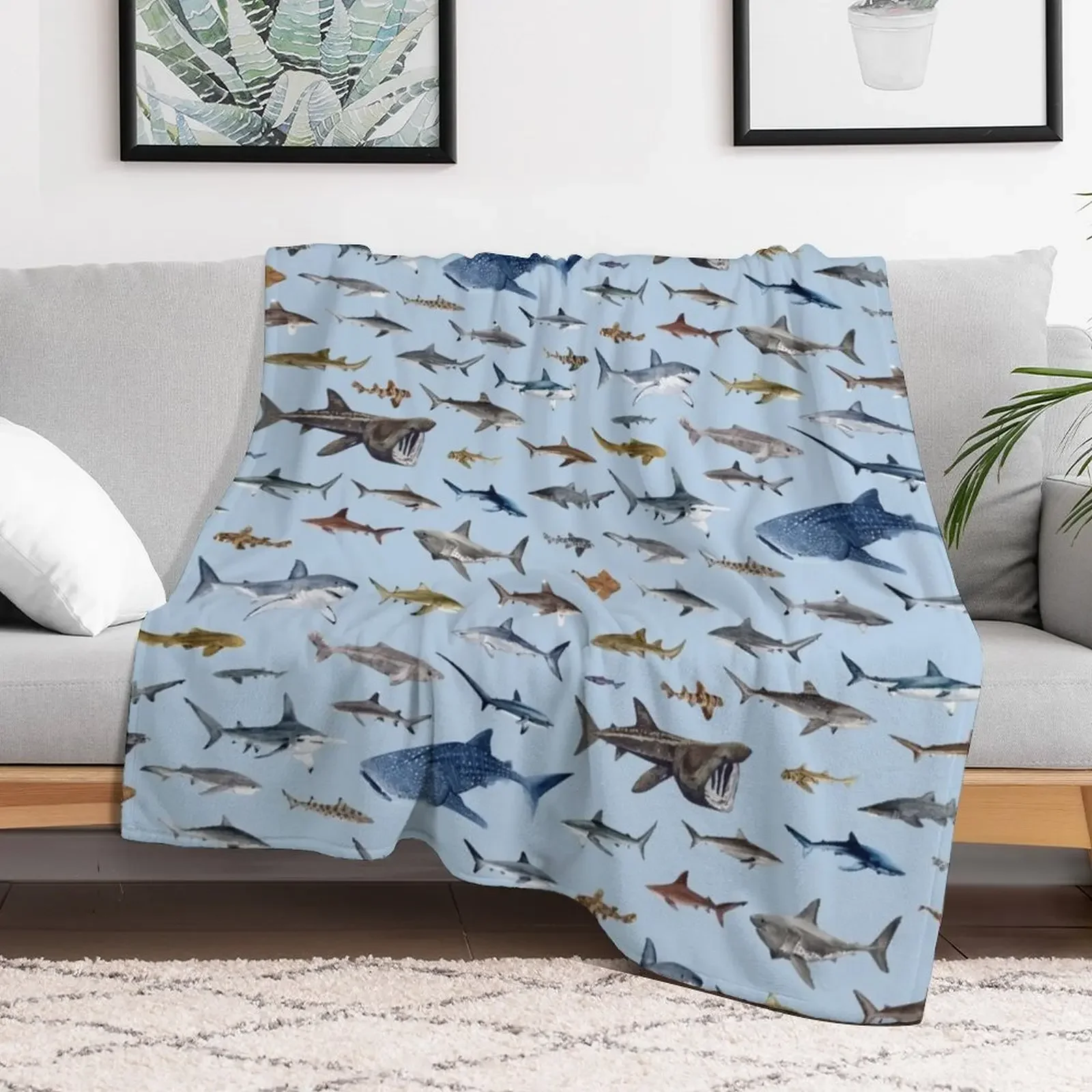 SHARKS poster-light blue Throw Blanket Fuzzy Plush Throw Blanket for Sofa Chair
