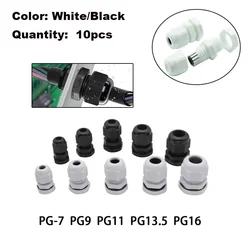 10pcs IP68 PG7-PG16 Cable Cord Gland Joints White/Black Nylon Plastic Junction Box Connectors Cord Grips Gaskets and Locknut