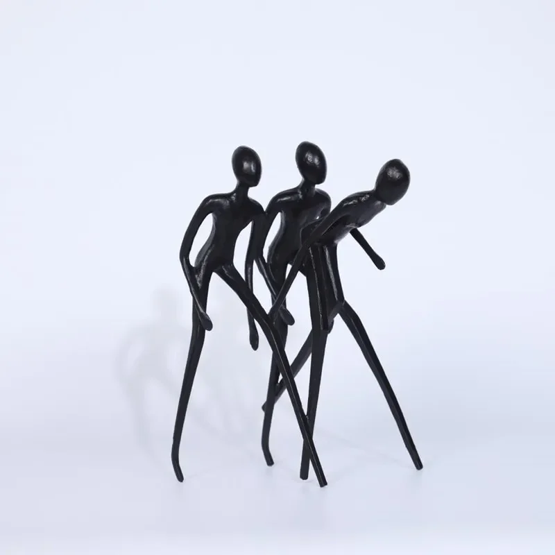 

Nordic Metal Black Abstract Three People Running Sculpture Character Ornament Study Desktop Decoration Home Decor Accessories