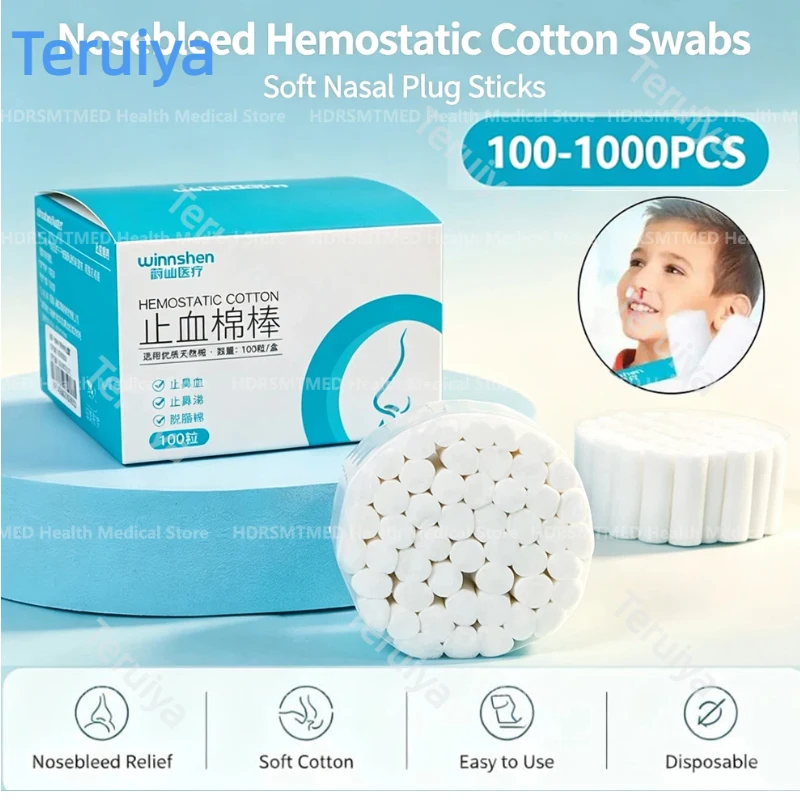 200pcs500Pcs Nasal Hemostasis Cotton Plugs, Fast Stop Nose Bleeding Cotton Rolls Nasal Swabs, Hemostatic Nasal Dressing for Kids
