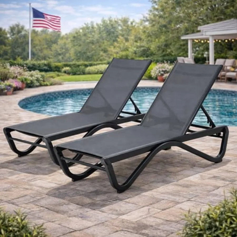 

Уличный шезлонг с полностью регулируемой спинкой, алюминиевым каркасом, ножками из полимерного материала и тканью из текстилена для отдыха у бассейна