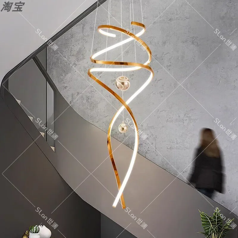 Duplex Floor Rotating Stair Chandelier 2026 New Loft Villa High Living Room Designer Stair Light Modern Luxury Hanging Lamp