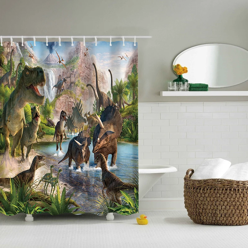 Dinosaur Pattern Shower Curtain 3D Cartoon Waterproof Bathroom Curtain Polyester Fabric for Kids Bath Decor Sets Shower Curtains