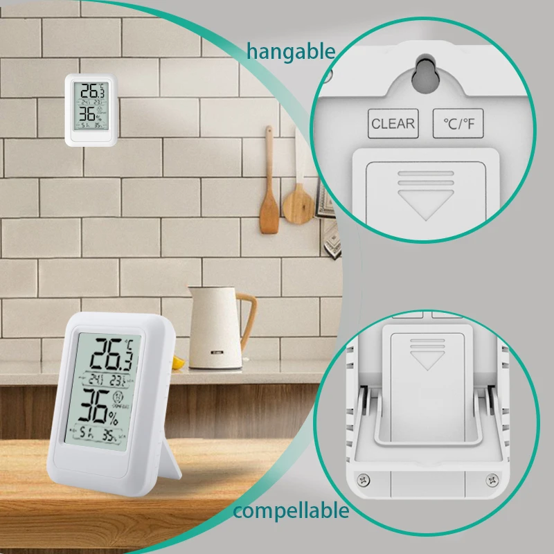 Humidity Monitor Digital Display Home Health Monitoring Celsius Fahrenheit Switch Dual Function Design For Home Use