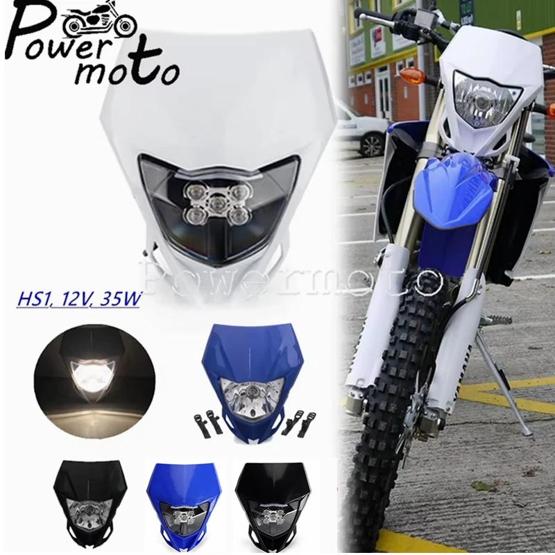 AliExpress papanda Motorcycle Dirt Bike Headlight Supermoto Head Lights Fairing Motocross 12V LED Head Lamp for Honda CRF XR FMX CR 400 450 650 230