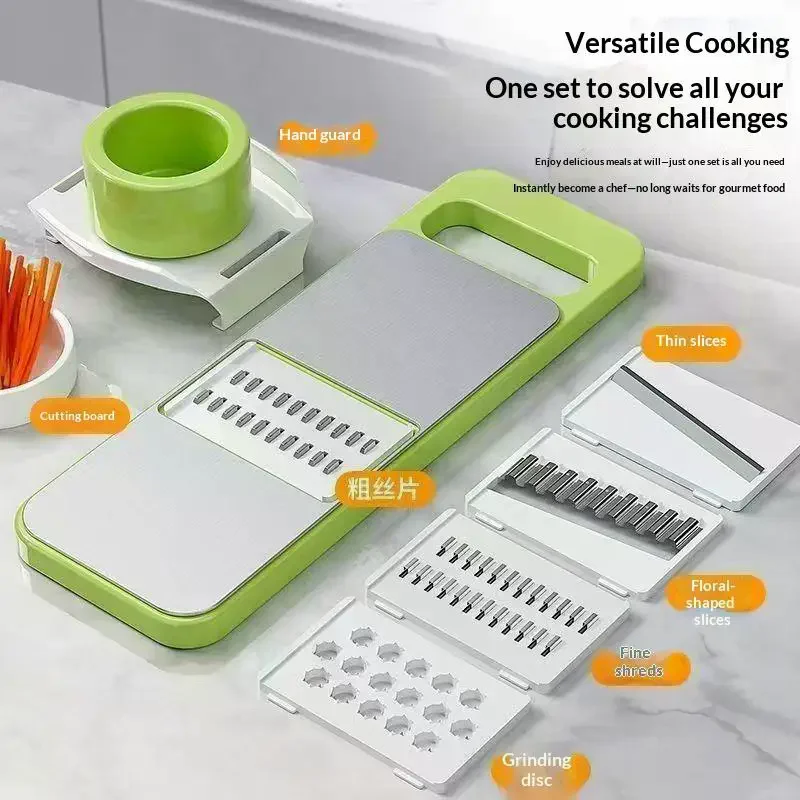 6 IN 1 Stainless Steel Vegetable Cutter Multifunction Slicer 5 Blades Combo Peeler Garlic Vegetable Shredder Kitchen Shredder