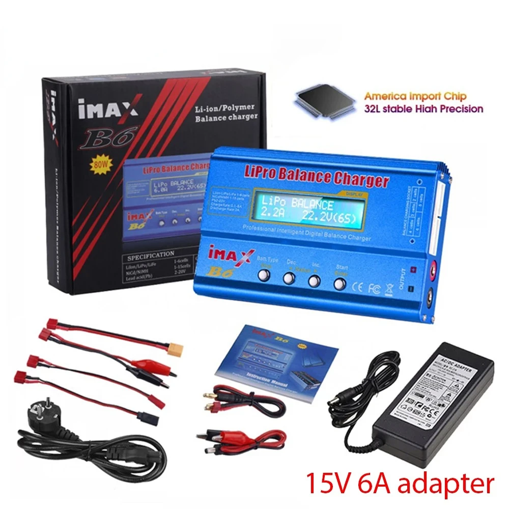 Imax b6 80W Lipo Charger For NiMh Li-ion Ni-Cd Lipo Battery Balance Charger Discharger+15V 6A Power Supply Adapter Charging