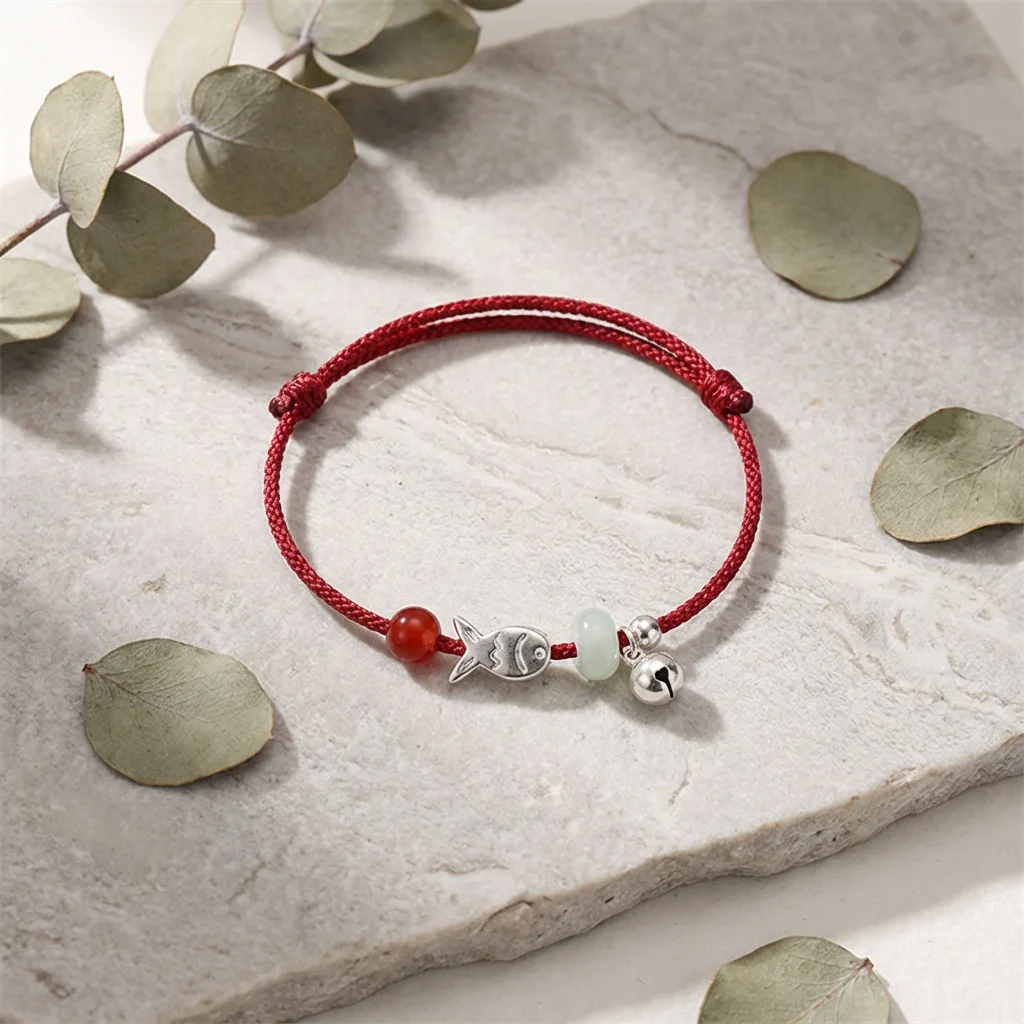 Minimalistisches Zartes Rotes Schnur-Armband für Frauen Niedliches Kleines Fischchen Rote Perle Verstellbares Wasserfestes Freundschaftsarmband Schmuckgeschenk – Detail 4