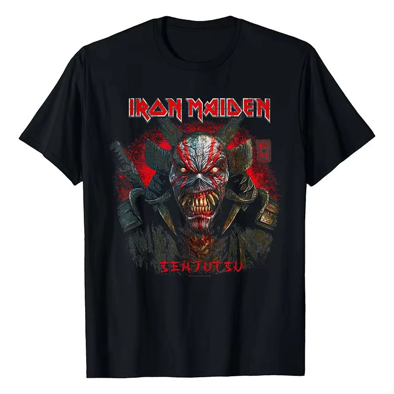 

2025 New Iron Maiden Rock Punk Loose American Retro Printed Men's and Women's Short-sleeved T-shirts