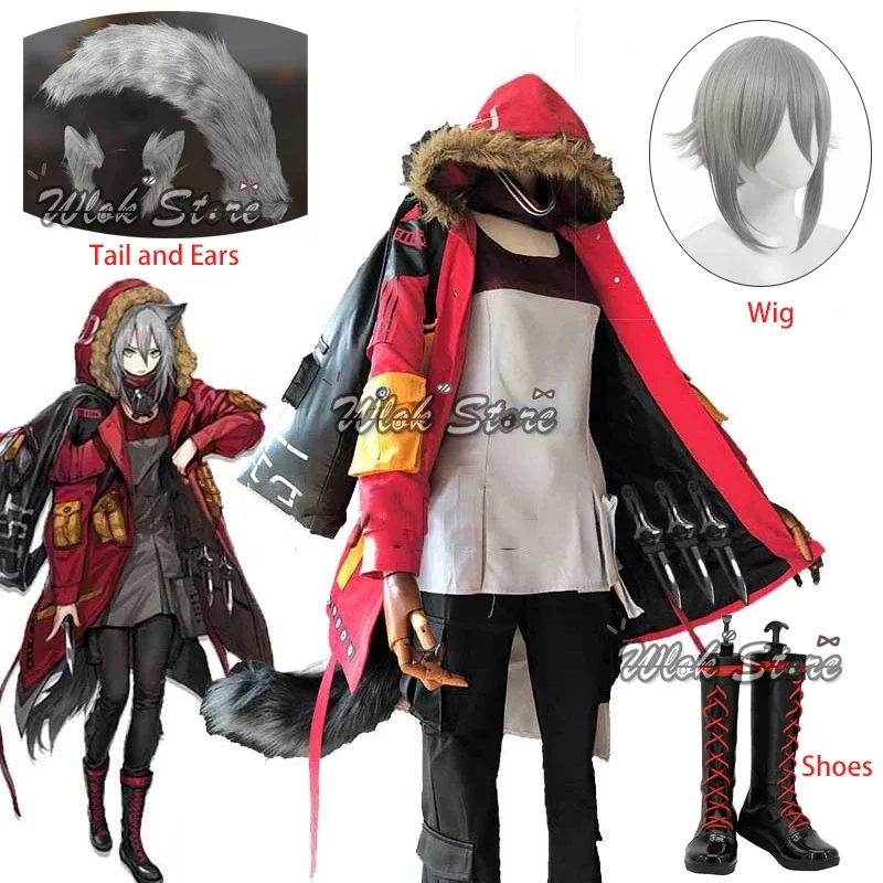 Game Arknights Project Red Cosplay Costume Rhodes Island Jacket Coat Battle Uniform Halloween Outfits Wig Ears and Tail Boots AS