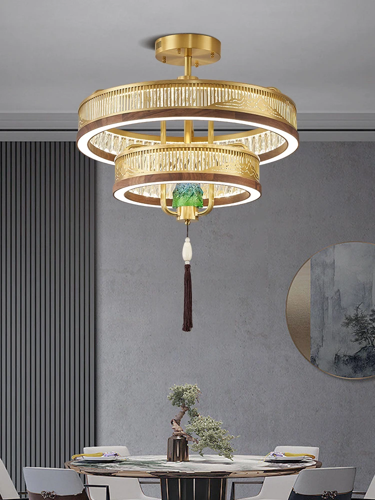 Minghua New Chinese style Ceiling Light, High end Round Living Room Light, All Copper Chinese Style Restaurant, Light Luxury Cry