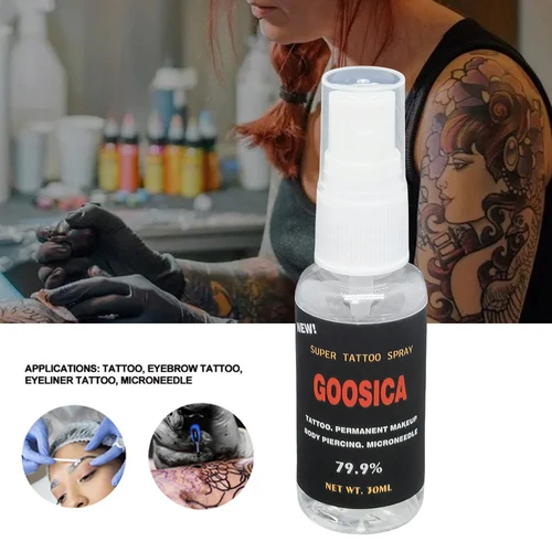 Nuevo Spray de tatuaje Goosica 79.9% Spray secundario durante maquillaje permanente Microblading Piercing cara cuerpo belleza auxiliar 30ml