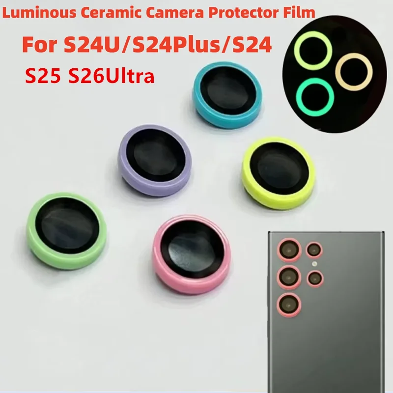 For Samsung Galaxy S25 S26Ultra S23 S24Plus Camera Lens Protector Scratch-Resistant Tempered Glass With Luminous Lens Ring Cover