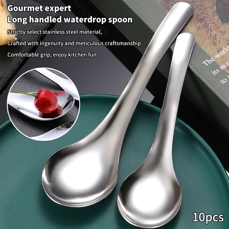 2Size Thickened Earl Stainless Steel Spoon Ice Cream Dessert Fruit Salad Soup Scoop Kitchen Cutlery Fashion Silver Tableware