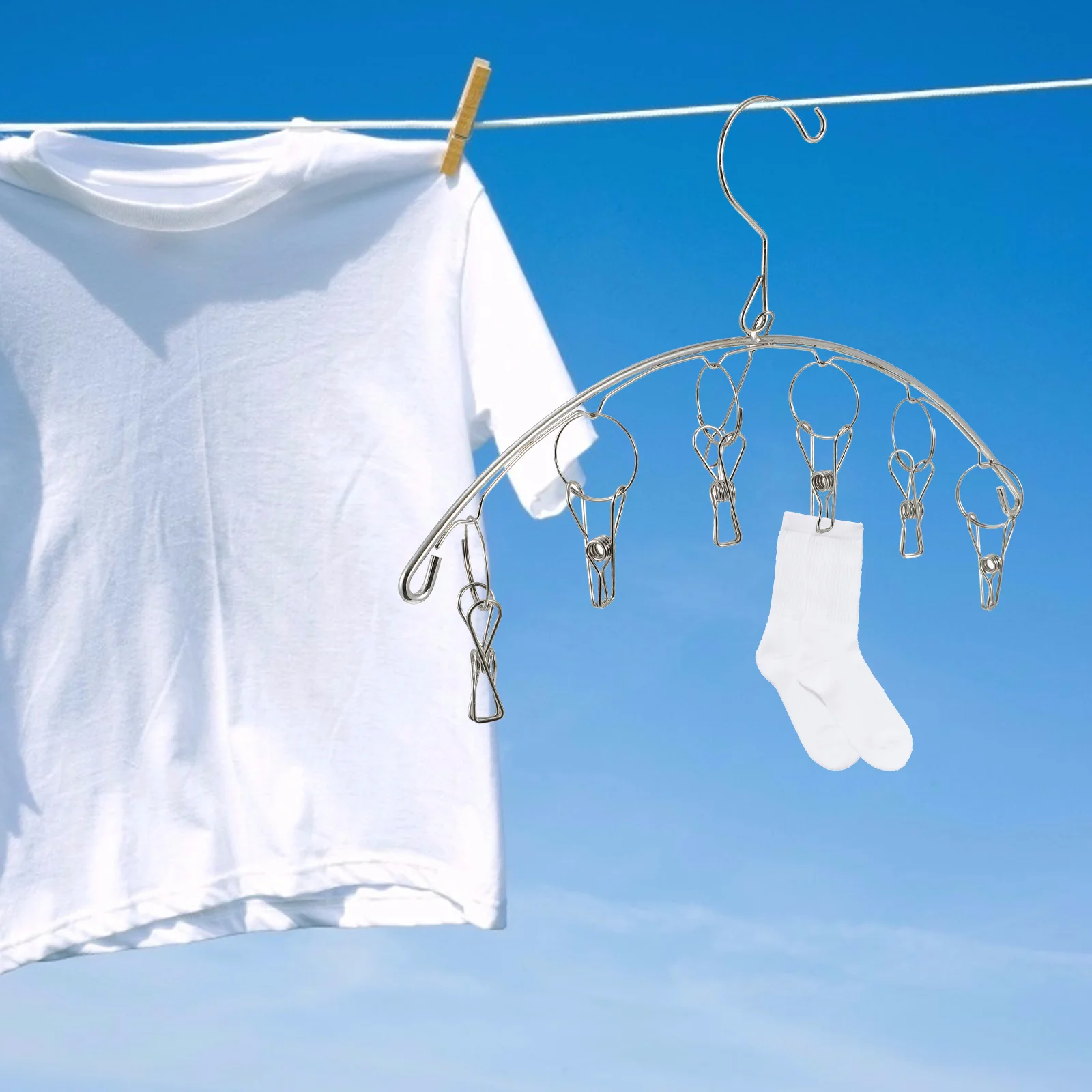 

4Pcs Windproof Clothes Hanger Stainless Steel Rotatable Drying Rack for Socks Bras Towels Undergarments Laundry Balcony Use