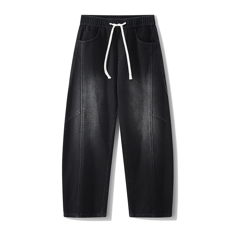Vintage Men's Jeans, Autumn New Style, Korean Style, Patchwork, Curved Cut, Wide Leg Jeans, Black and Smoky Grey Y2k Clothes Men