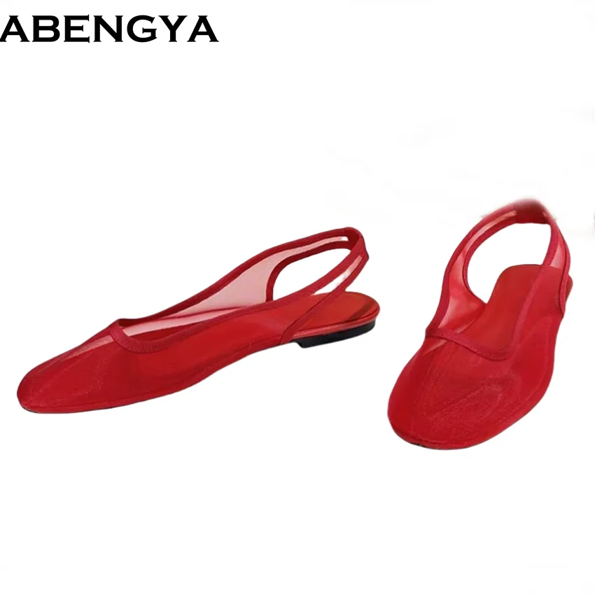 Summer Breathable Mesh Flat Ballet Shoes For Women Loafers Ladies Round Toe Dance Single Slingback Girl's Shoes Sandals