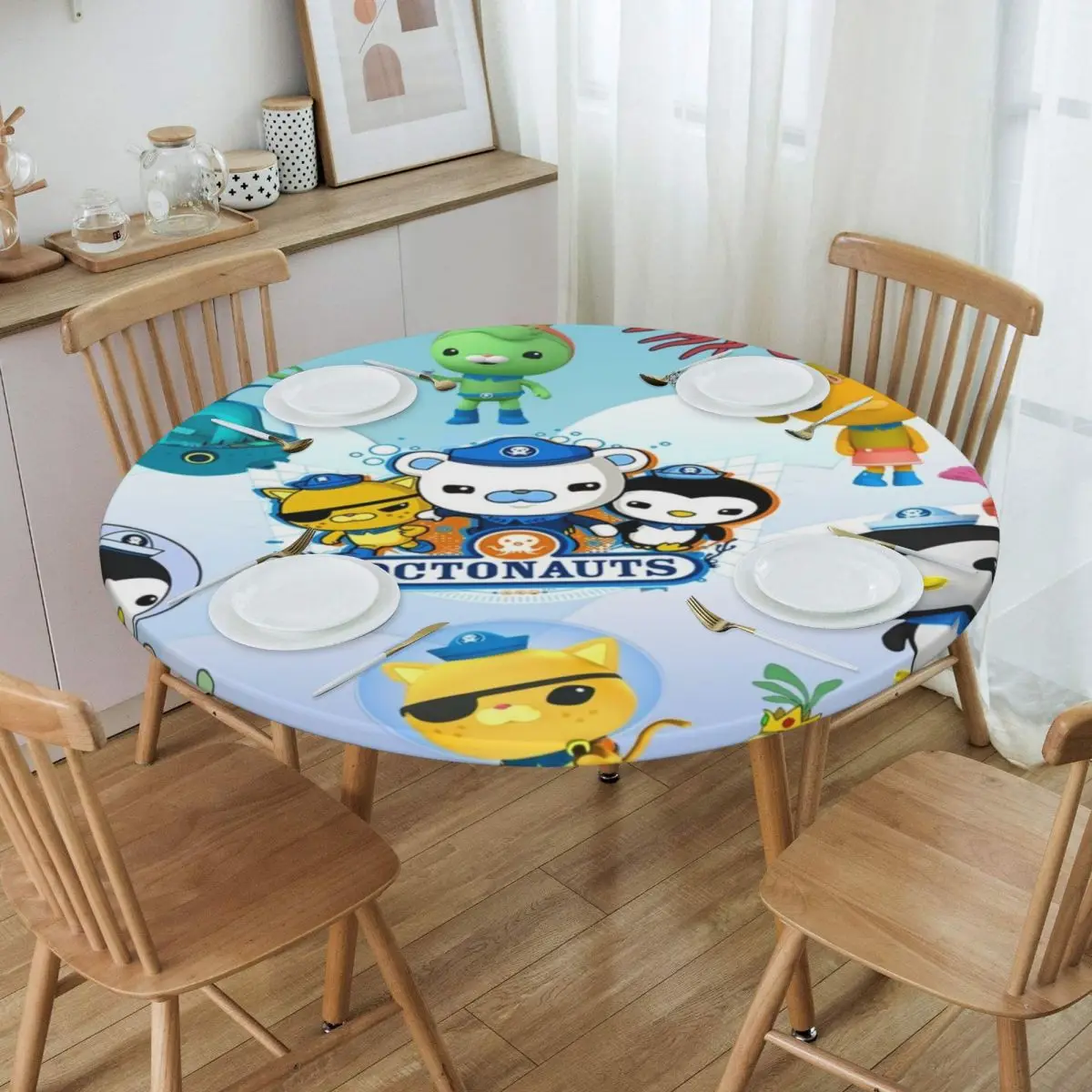 Customized Round Fitted Disney The Octonauts Adventure Table Cloth Waterproof Tablecloth 40