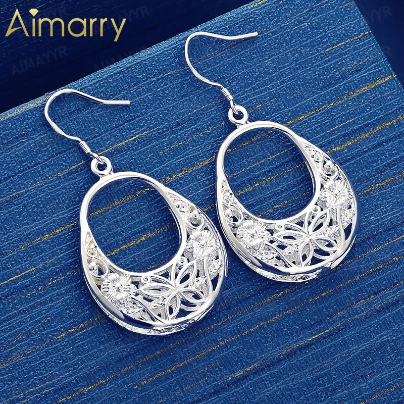 925 Sterling Silver Water Droplet Shaped Hollow Flower Earrings for Women's Banquets and Weddings High-quality Fashion Jewelry