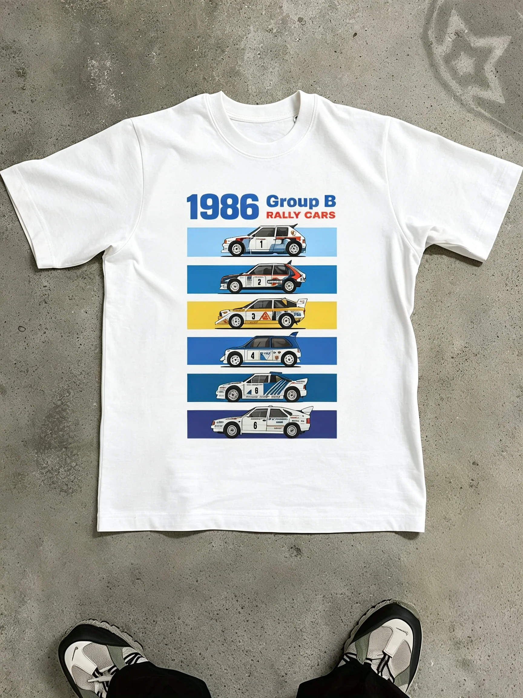 Herren Retro 1986 Group B Rally Print T-Shirt 100% Baumwolle Vintage Racing Design Rundhals Regular Fit Lässiges Kurzarm-Oberteil – Detail 9