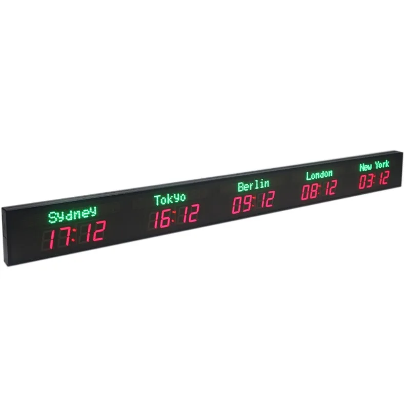 2.3-Inch LED World Clock, Electronic Clock, Multi-time Zone Hotel Bank Hall Wall Clock