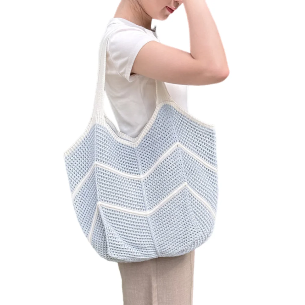 

Trendy Bohemian Knitted Shoulder Bag Hollowed Out Large Capacity Casual Woven Handbag Spacious Eco-Friendly Beach Bag Girls