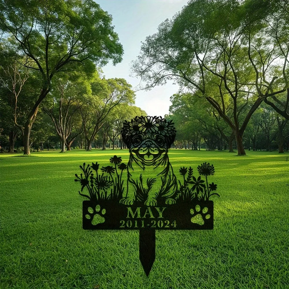 Letrero Metálico Personalizado para Granja - Nombre/Fecha/Mensaje a Medida, Diseño de Silueta de Perro y Huella de Pata, Estaca para Jardín Exterior
