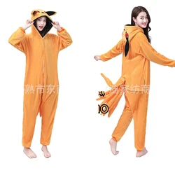 Uzumaki Kurama Kyuubi Fox Cosplay Costume Kigurumi Adult Unisex Anime Pajamas Flannel Jumpsuit Sleepwear Halloween Carnival Suit
