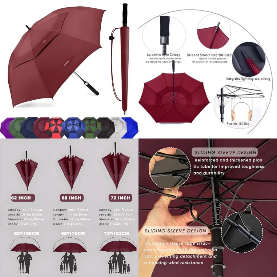 

Golf Umbrella Large///, Extra Large Oversize Double Canopy Vented Wdproof Waterproof Umbrella, Automatic Open Golf Umbrella for